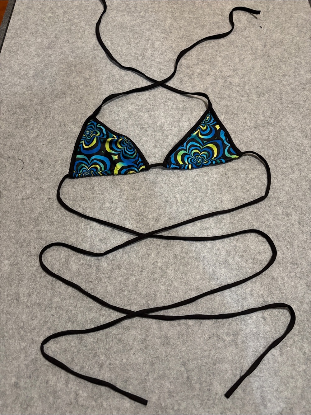 iHeartRaves Blue Yellow Green Floral Triangle Bikini Top